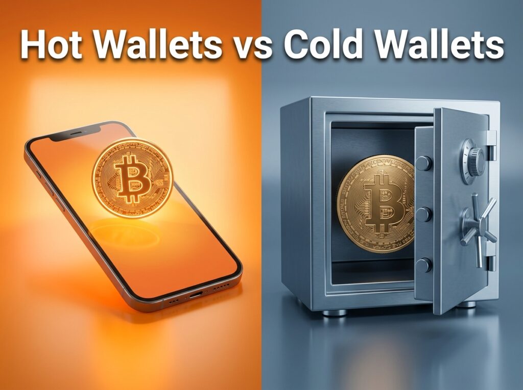 hot wallet on smartphone versus cold wallet in metal safe comparison