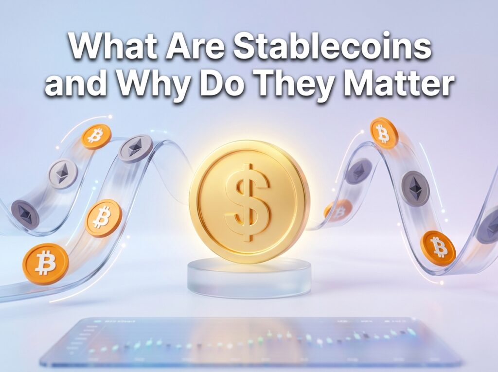 stablecoin standing firm while bitcoin and ethereum fluctuate representing stability
