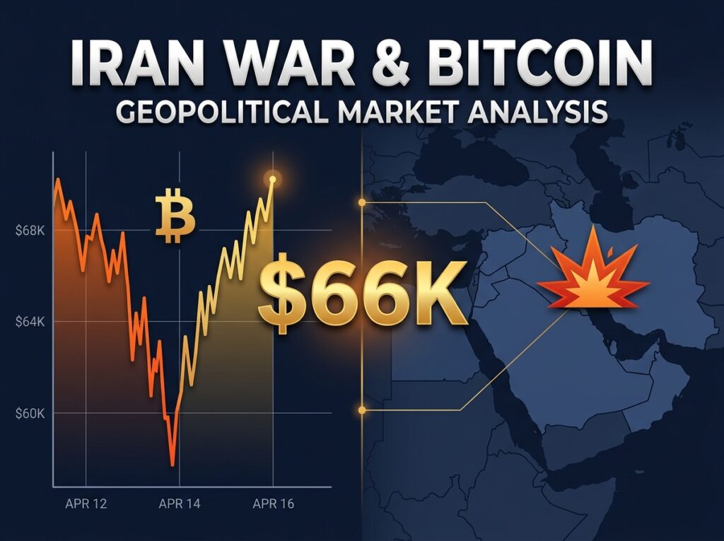 bitcoin price chart recovering after Iran war shock with Middle East map silhouette
