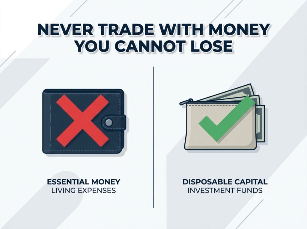 wallet marked with red X for living expenses separated from small investment pouch with green check mark