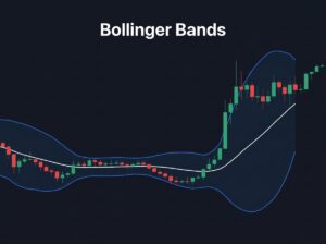 bitcoin chart with three Bollinger Band lines showing squeeze and breakout with expanding bands for crypto trading.